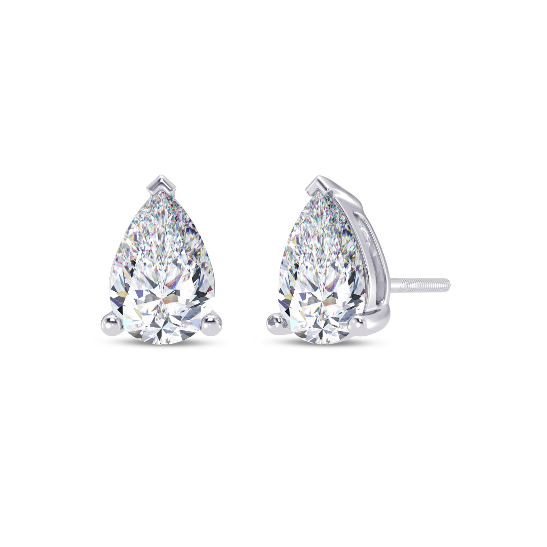 Pear Cut Multiple Carats size Lab Grown Diamond Earstud in 18kt Gold