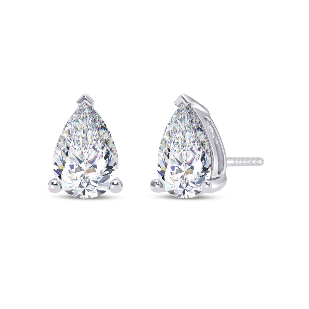 Pear Cut Multiple Carats size Lab Grown Diamond Earstud in 18kt Gold