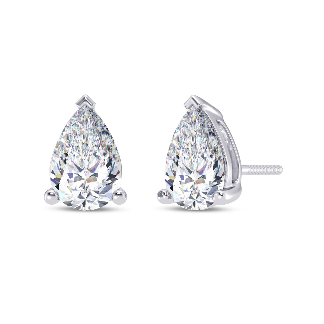 Pear Cut Multiple Carats size Lab Grown Diamond Earstud in 18kt Gold