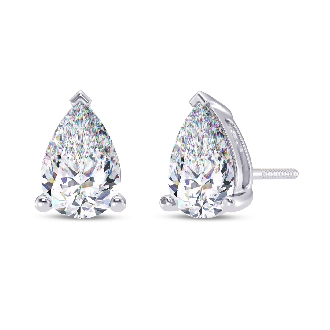 Pear Cut Multiple Carats size Lab Grown Diamond Earstud in 18kt Gold