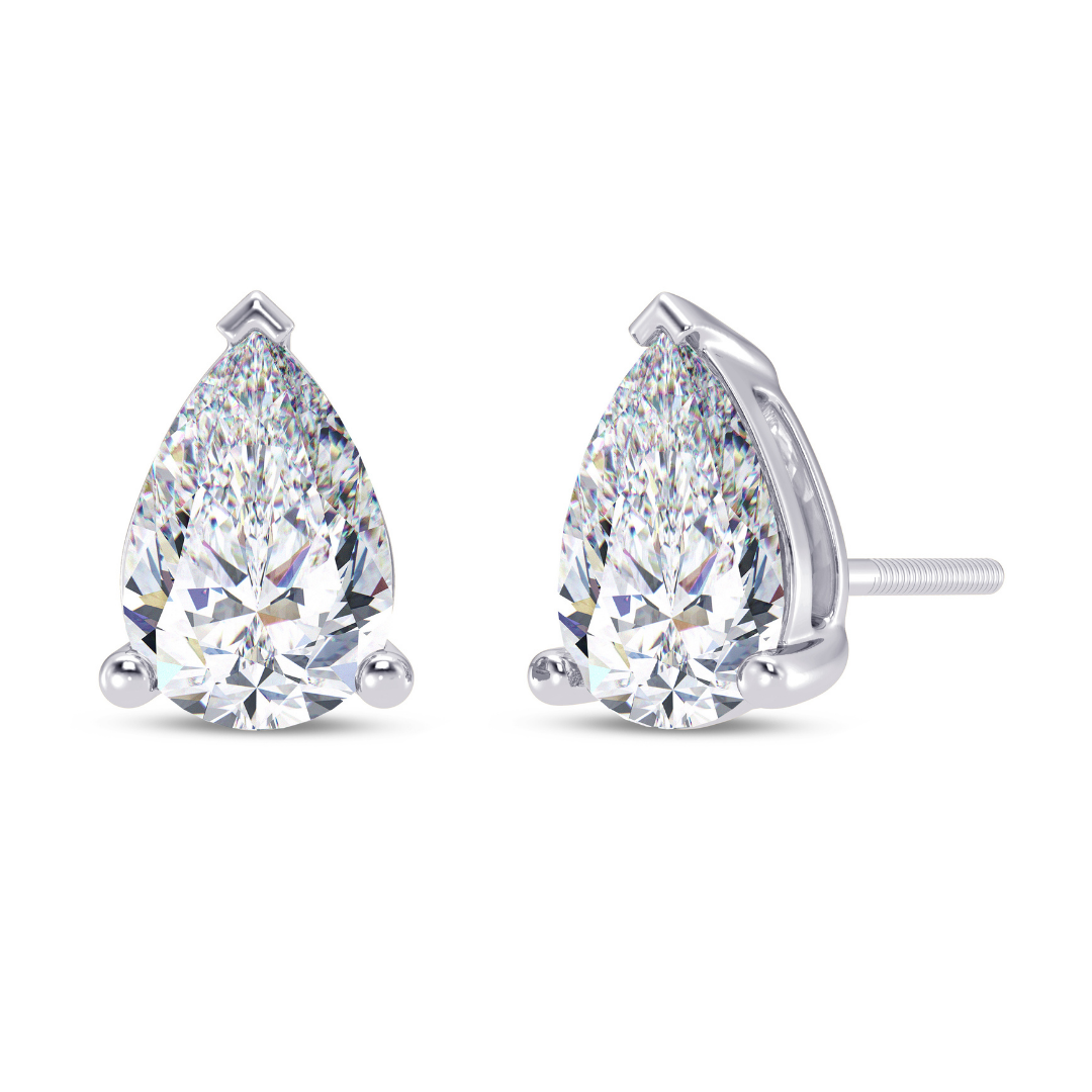 Pear Cut Multiple Carats size Lab Grown Diamond Earstud in 18kt Gold