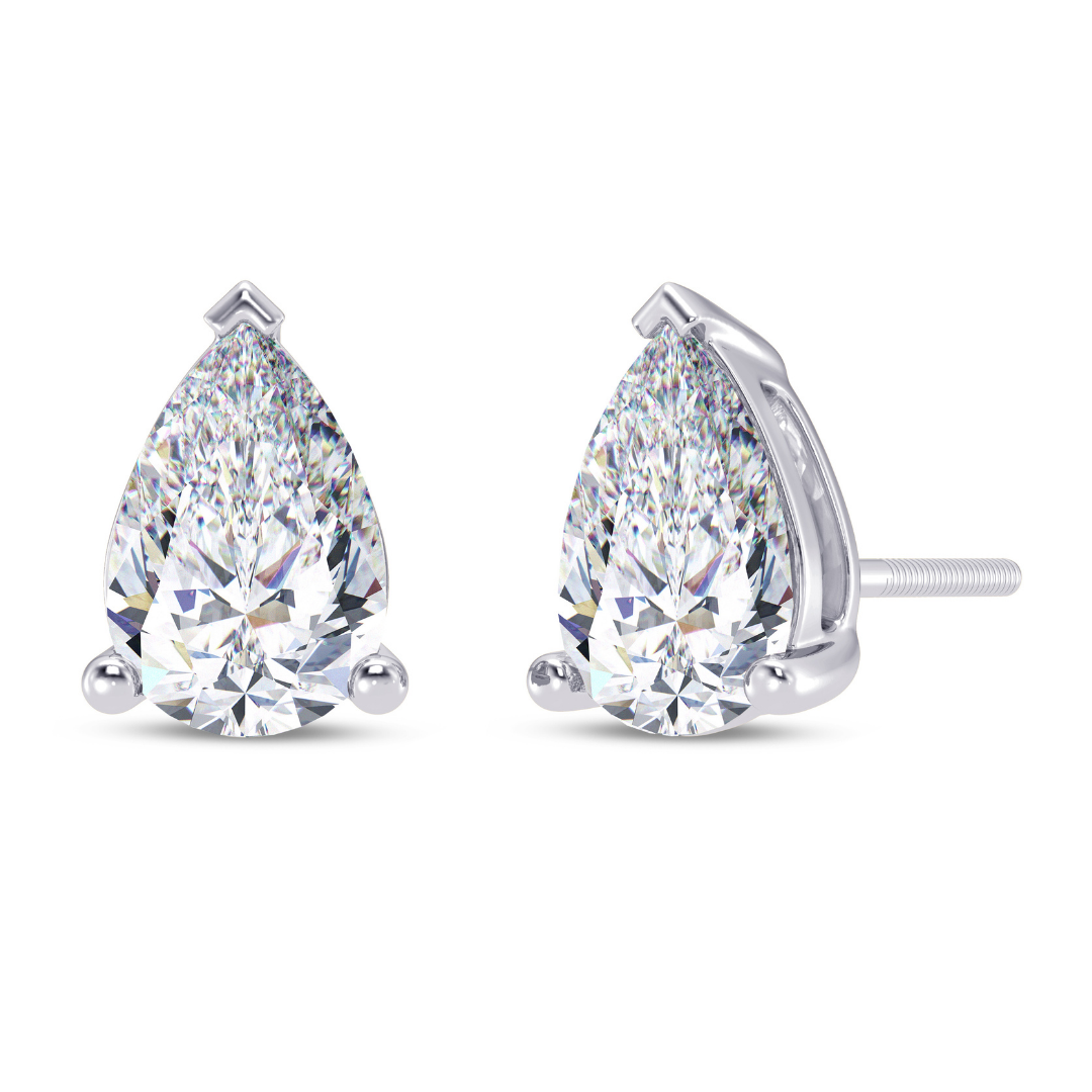 Pear Cut Multiple Carats size Lab Grown Diamond Earstud in 18kt Gold