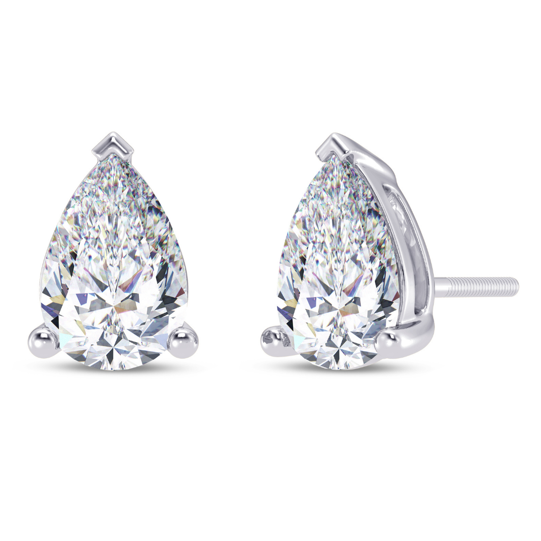 Pear Cut Multiple Carats size Lab Grown Diamond Earstud in 18kt Gold