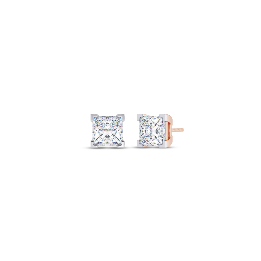 Princess Cut Multiple Carats size Lab Grown Diamond Earstud in 18kt Gold