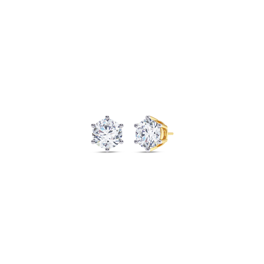 Round Cut Multiple Carats size Lab Grown Diamond 6 Prongs Earstud in 18kt Gold