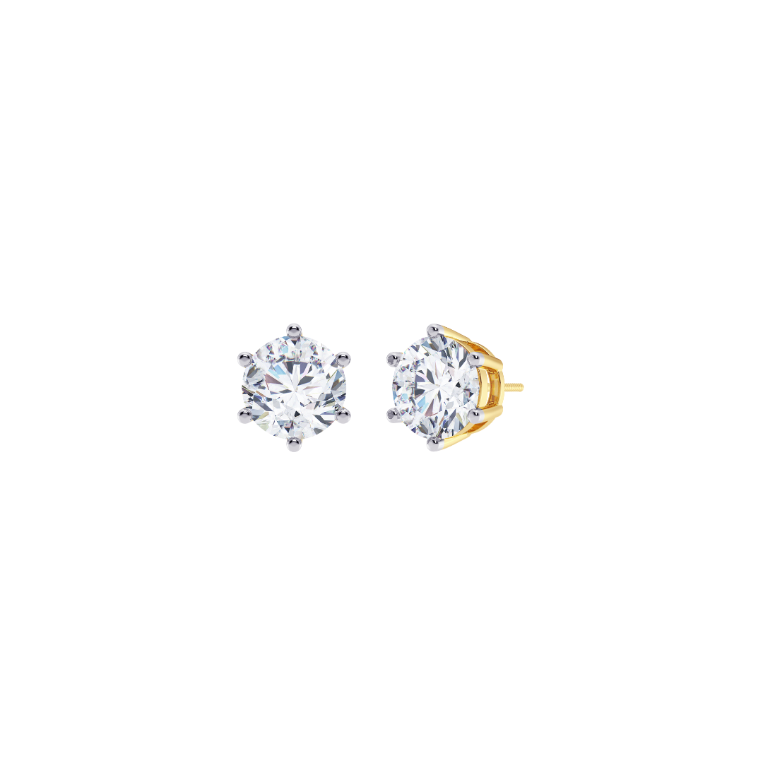 Round Cut Multiple Carats size Lab Grown Diamond 6 Prongs Earstud in 18kt Gold