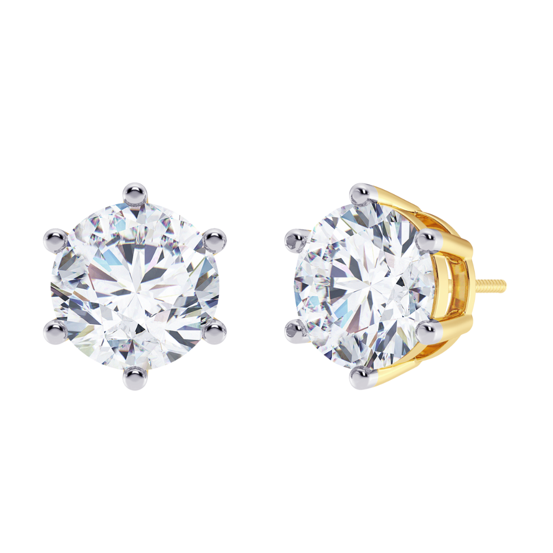 Round Cut Multiple Carats size Lab Grown Diamond 6 Prongs Earstud in 18kt Gold