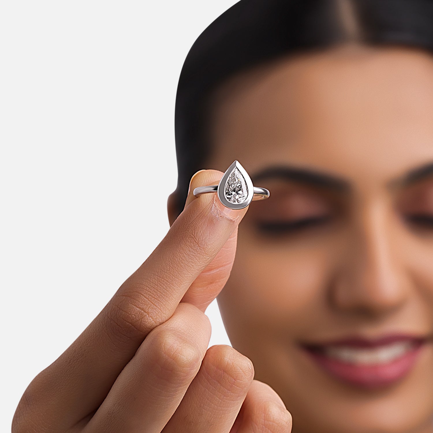 Celeste Drop Lab Grown Pear Cut Diamond Ring in White Gold | SKU : 0004953203