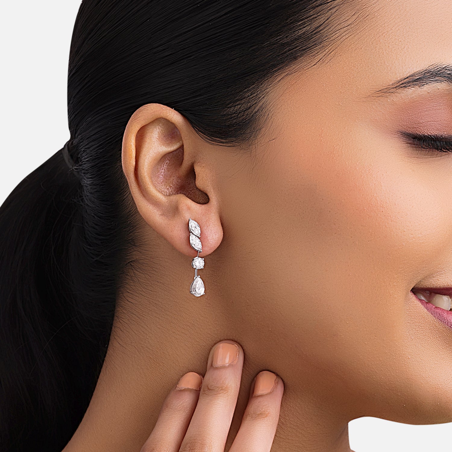 Lab-Grown Marquise and Pear Diamond Drop Earrings in 18K White Gold | SKU : 0004952725