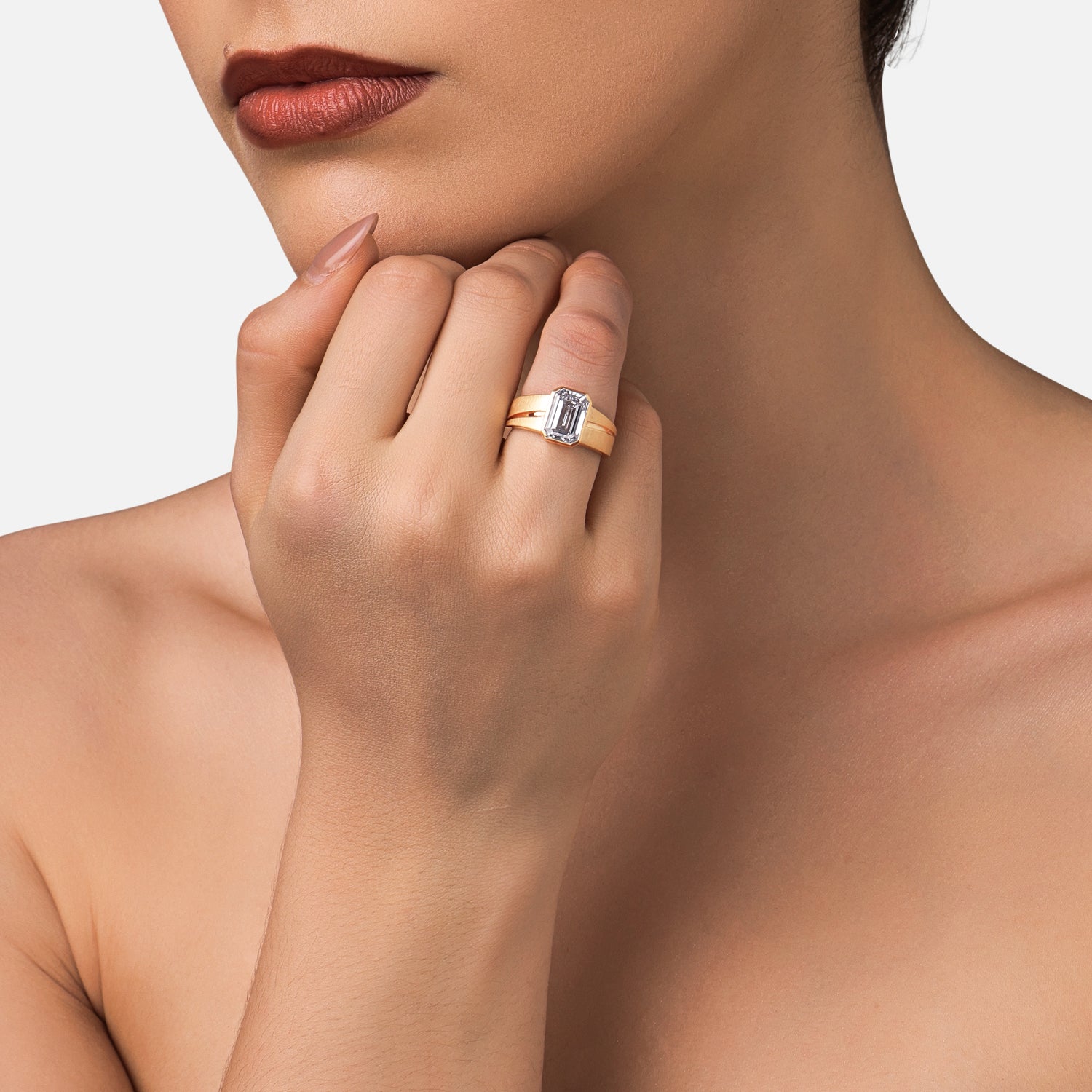 Modern Bezel Set Emerald Cut Lab Grown Diamond Ring | SKU: 0006494124