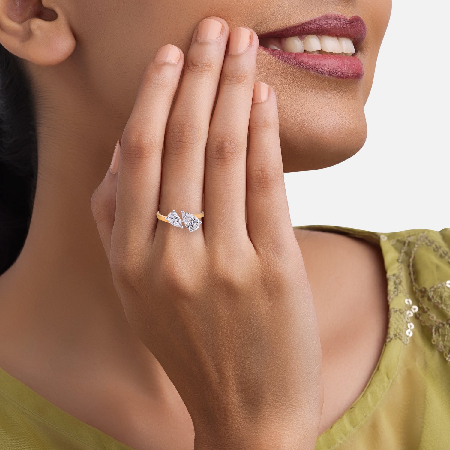 Twin Radiance Lab Grown Pear Diamond Ring in Yellow Gold | SKU : 0004953197