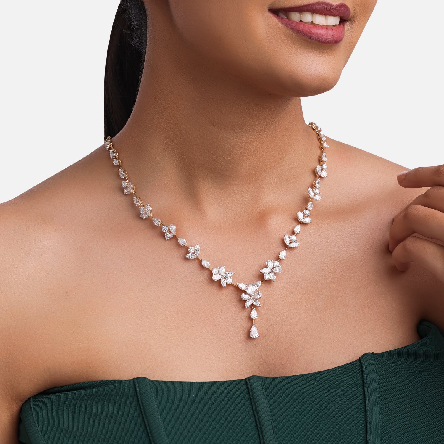 Radiant Leaf Cascade Lab-Grown Diamond Necklace in Yellow Gold | SKU : 0004953739