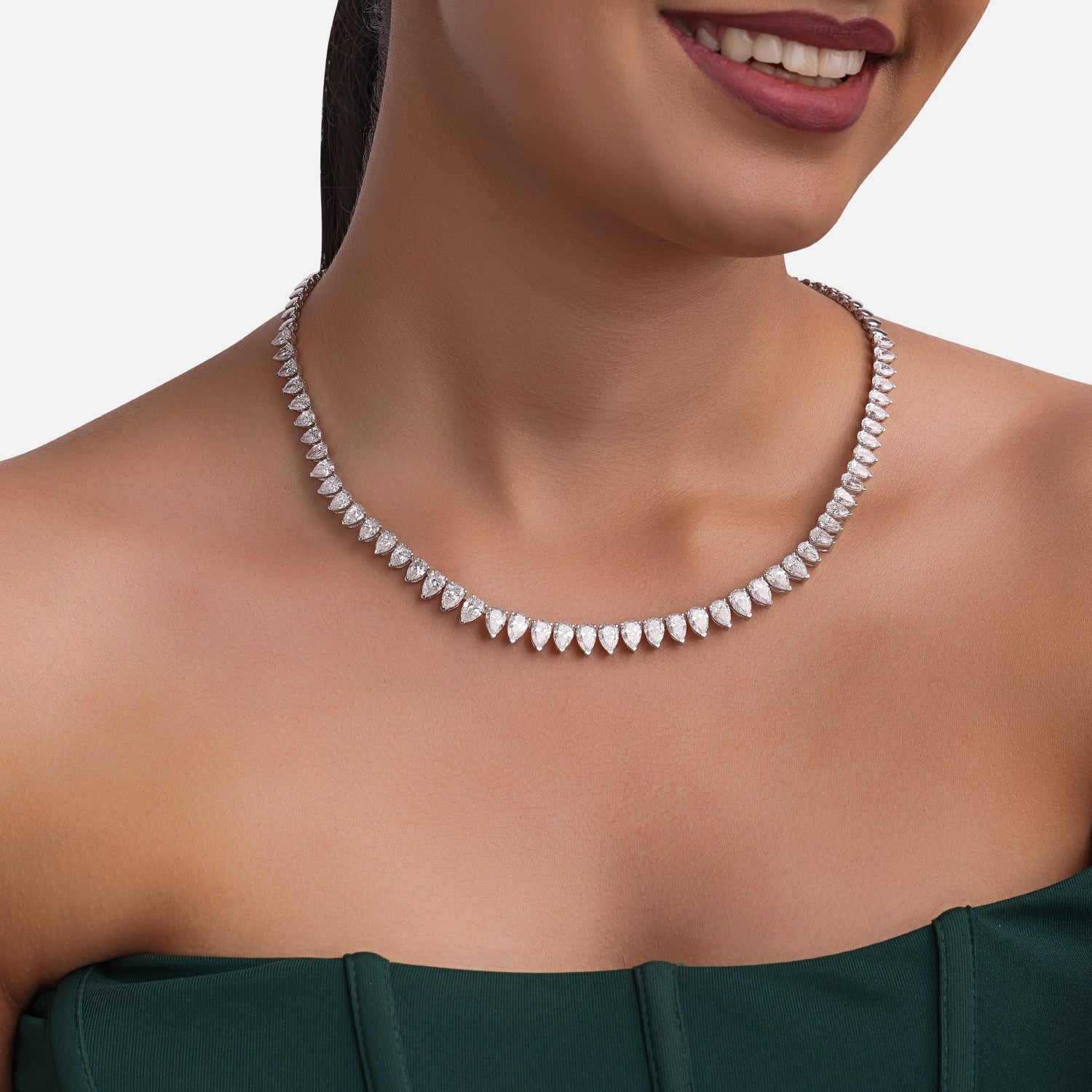 Lab-Grown Pear Diamond Riviera Necklace in 18K White Gold | SKU : 0004953753