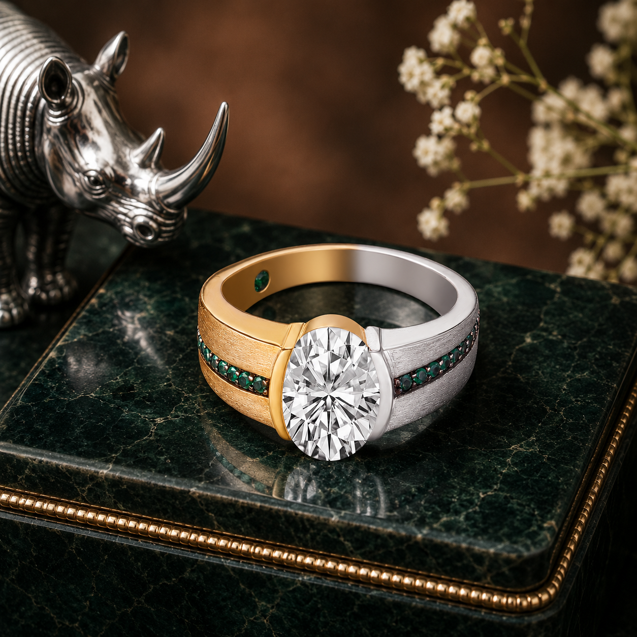 Contemporary Oval-Cut Lab Grown Diamond Ring in Dual-Tone Gold | SKU: 0006509378
