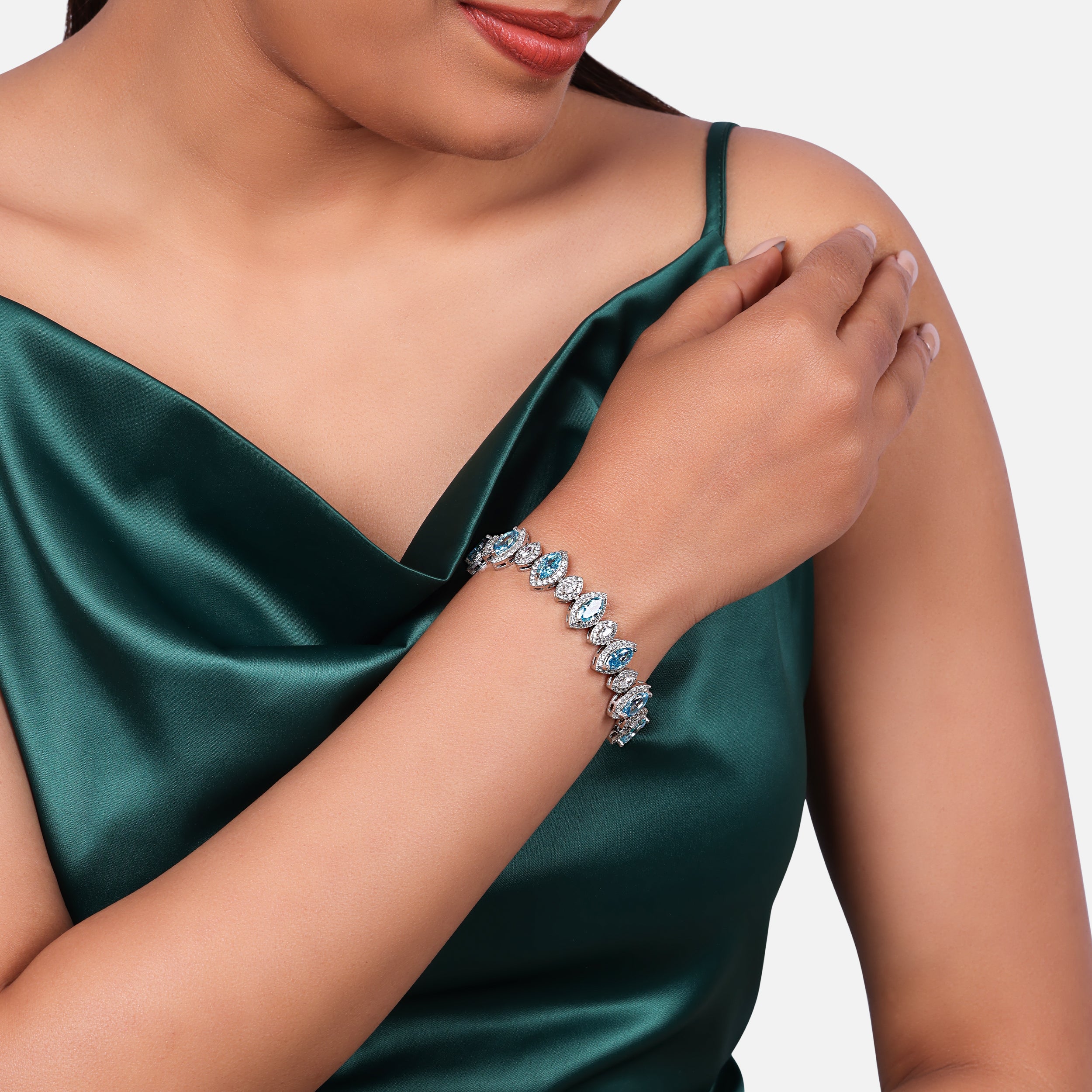 Sterling Silver Bracelet with Marquise Cubic Zirconia and Blue Gem Accents | SKU : 0020289836